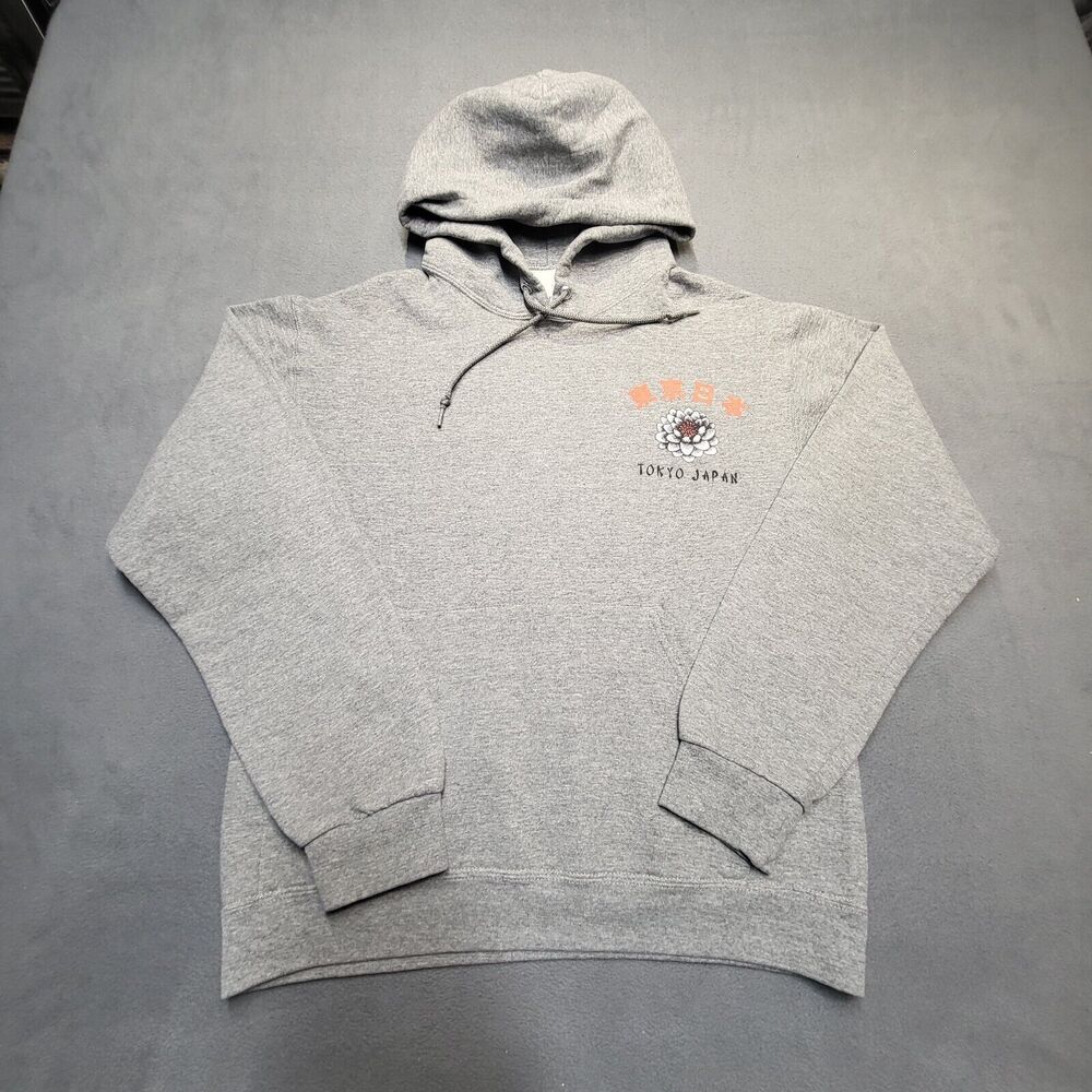 Bowery Tokyo Japan Hoodie Mens S Gray Long Sleeve Pullover Sweatshirt Graphic